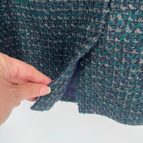 TALBOTS Tweed Dress Sz 16P Blue Green Dark Academia Mixed Media Metallic Preppy - Picture 9 of 13